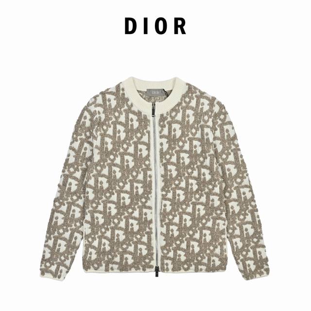 Dior 迪奥 25Fw 毛巾绣拉链提花开衫 原20,000购入，采用白色绵羊毛混纺提花面料精心制作，通体饰以凸起的经典配色 Oblique 印花图案提升格调。
