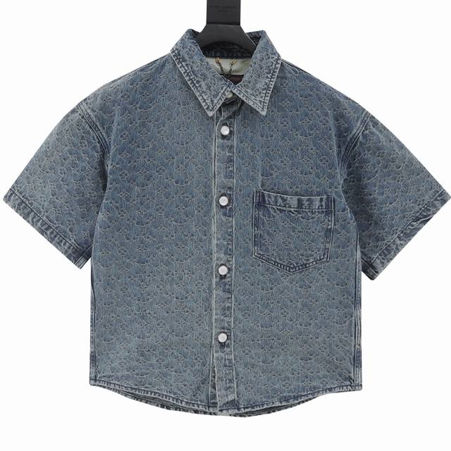 Louis Vuitton 路易威登 25Ss 满幅老花提花套装牛仔短袖衬衫 2025 Lv新款牛仔衬衫T恤以撞色 Monogram 提花织纹升级经典卡车廓形，