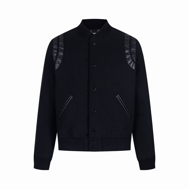 高版本现货齐码Saint Laurent Paris 圣罗兰 Slp经典款拼皮黑白棒球领夹克外套，原版1:1开发全网最高版本 耗时2个月订制纯羊毛呢料、提花罗纹