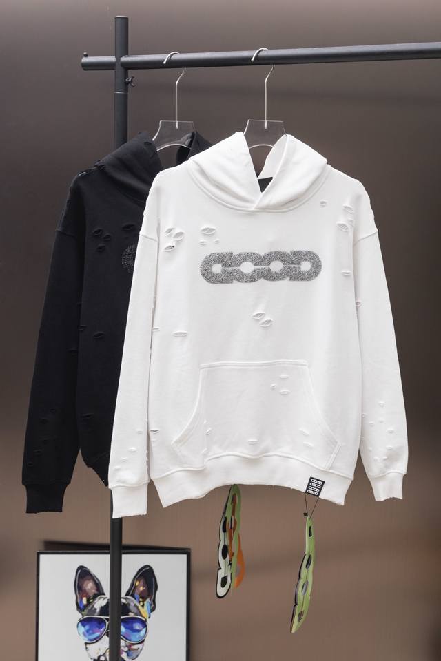 款号：Tt14 Goodbrand碎钻磨破工艺长袖连帽卫衣 重工制作 扫码秒进官网 全部定制原版一致 超多细节所见即所得 认准独家背景 正儿八经500克纯棉大毛