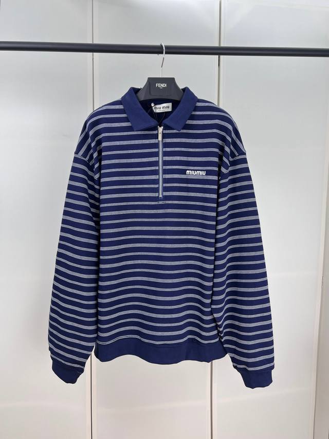 Miumiu缪缪字母刺绣条纹Polo卫衣 36 38 40 42