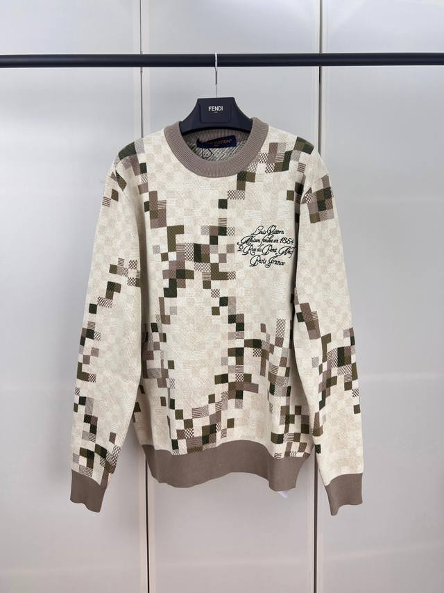 Lv路易字母刺绣方格针织毛衣 S M L Xl