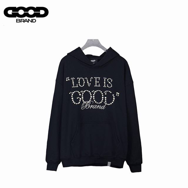 Goodbrand25Ss珍珠刺绣重工标语连帽卫衣 面料：采用500G超高质量克重！ 版型：官网原版购入1:1打版 三标：官网20公分1比1定制吊牌！ 螺纹：全