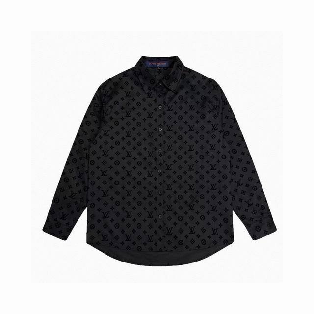 上新 款号：G207 Louisvuitton 路易威登Lv提花满印植绒男女同款休闲长袖衬衫 1面料上身柔软舒适，极其细腻 手感扎实润滑且柔软 拥有既织物不褶皱