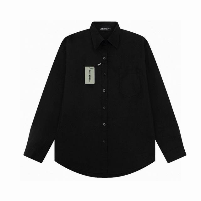 上新 款号：G201 Balenciaga巴黎世家新款后背胶带压花Logo男女同款长袖衬衫外套 1面料采用纯棉优质面料，印花细节效果出来更加非常完美 2面料上身
