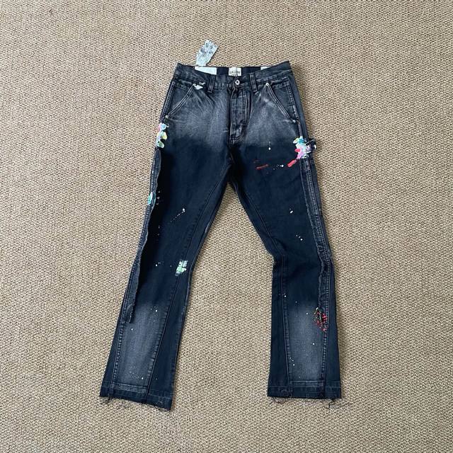 款号3012 Gallery Dept四色拼接贴布泼墨牛仔喇叭裤洗水做旧工装裤拼接青年牛仔裤男女 Gallery Dept.品牌台柱子到底有什么魔力作为 Gal