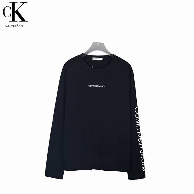 Calvin Klein Ck 胸前袖子字母印花长袖 面料采用 克70纯棉双纱，配套螺纹久洗不变形 胸口 袖口字母印花 又是小红薯爆款Ck 颜色：黑 白 尺码：