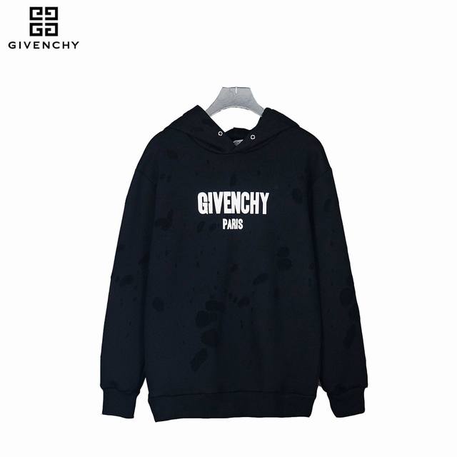 Givenchy 纪梵希 25Ss Gvc烧花字母印花大破洞连帽卫衣 面料采用520克复合材料，420克毛圈复合100克底，两张大洗水 配小书本康利数码直喷印花