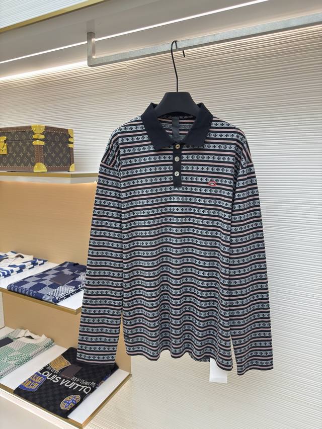 Chrome Hearts 十字条纹Polo长袖 正品：7900购入开发 货号：1680151-A55 面料：纯棉面料 工艺：绣花制作 版型：宽松版型 克重：约