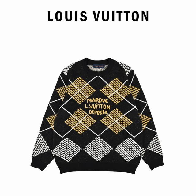 Louis Vuitton 路易威登 24Fw 棋盘方格纹理线条针织毛衣 本款套头衫玩味 Damier Argyle 针织提花的纹理玄机，将传统 Damier图
