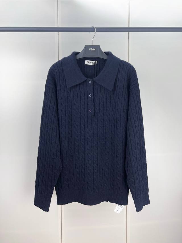Miumiu缪缪麻花羊绒针织Polo衫 36 38 40