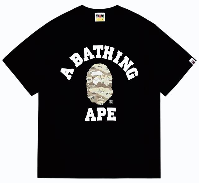 Sc243# 顶级版本 Bape 沙漠猿人头字母印花短袖T恤 采用260克优质高织纯棉面料 双纱精梳 质感柔软不起球 进口环保印花胶浆 图案鲜明立体 品质男女同
