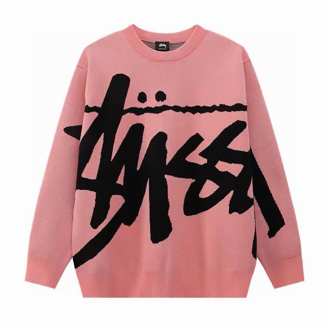 上新 款号：M5030 Stussy斯图西 Ss23秋冬正反面满身大Logo字母图案提花针织圆领毛衣 面料：原版百分百100%羊毛，原版定制纱线，上身百搭，代购