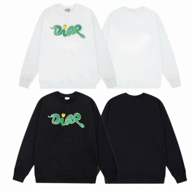 Dior 迪奥 2025Ss秋冬圆领卫衣蛇年限定前幅印花 -面料：420G双股大毛圈卫衣，配套460G纯棉罗纹 原版面料 官方同款 男女同款 - 颜色：黑色 白