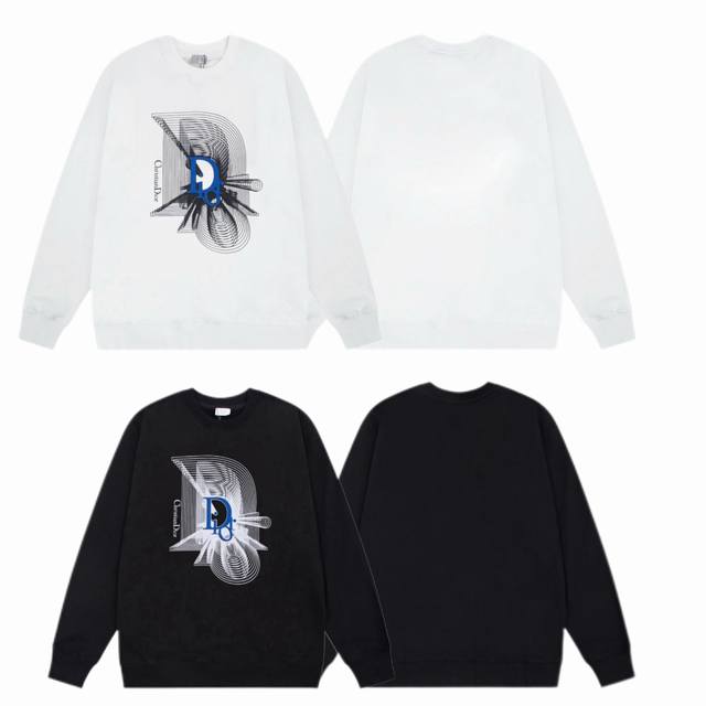 Dior 迪奥 2025Ss秋冬圆领卫衣经典印花 -面料：420G双股大毛圈卫衣，配套460G纯棉罗纹 原版面料 官方同款 男女同款 - 颜色：黑色 白色 -