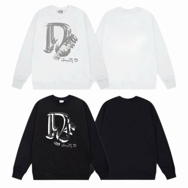 Dior 迪奥 2025Ss秋冬圆领卫衣经典印花 -面料：420G双股大毛圈卫衣，配套460G纯棉罗纹 原版面料 官方同款 男女同款 - 颜色：黑色 白色 -