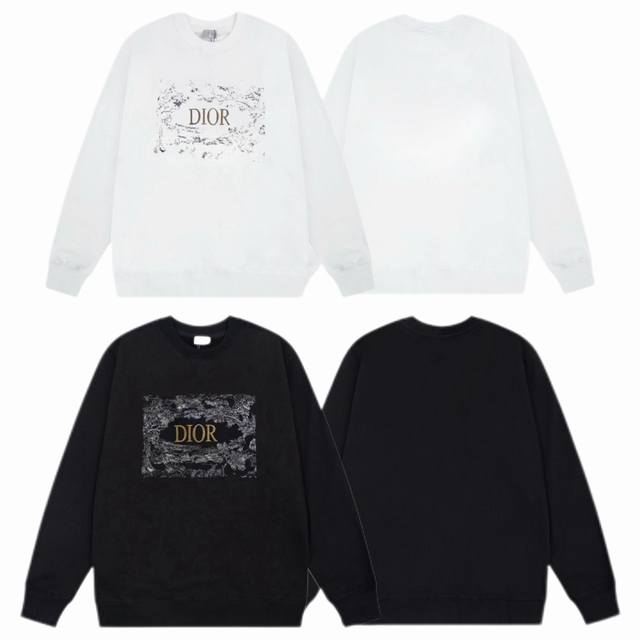 Dior 迪奥 2025Ss秋冬圆领卫衣经典印花 -面料：420G双股大毛圈卫衣，配套460G纯棉罗纹 原版面料 官方同款 男女同款 - 颜色：黑色 白色 -