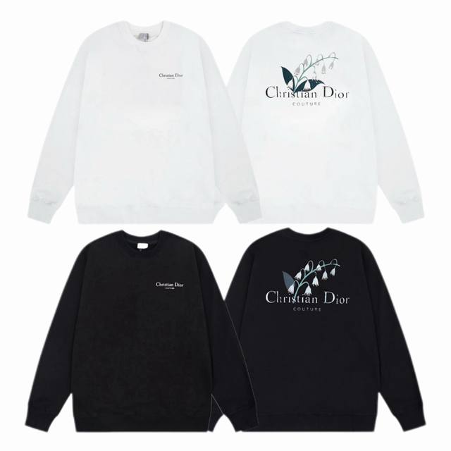Dior 迪奥 2025Ss秋冬圆领卫衣经典印花 -面料：420G双股大毛圈卫衣，配套460G纯棉罗纹 原版面料 官方同款 男女同款 - 颜色：黑色 白色 -