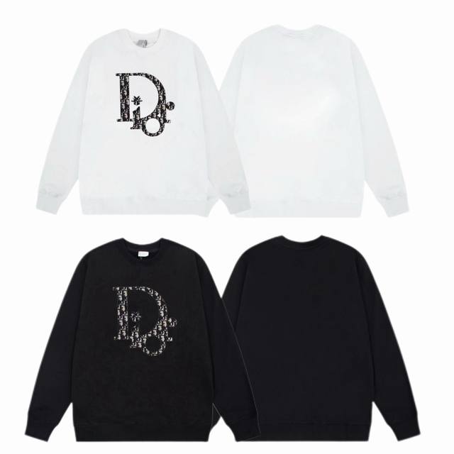 Dior 迪奥 2025Ss秋冬圆领卫衣经典印花 -面料：420G双股大毛圈卫衣，配套460G纯棉罗纹 原版面料 官方同款 男女同款 - 颜色：黑色 白色 -