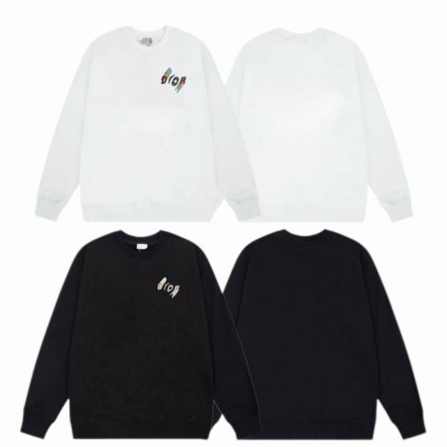 Dior 迪奥 2025Ss秋冬圆领卫衣经典印花 -面料：420G双股大毛圈卫衣，配套460G纯棉罗纹 原版面料 官方同款 男女同款 - 颜色：黑色 白色 -