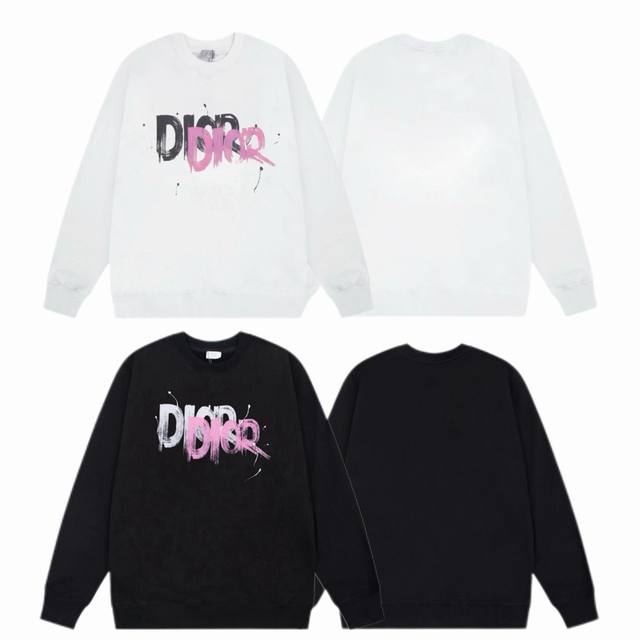 Dior 迪奥 2025Ss秋冬圆领卫衣经典印花 -面料：420G双股大毛圈卫衣，配套460G纯棉罗纹 原版面料 官方同款 男女同款 - 颜色：黑色 白色 -