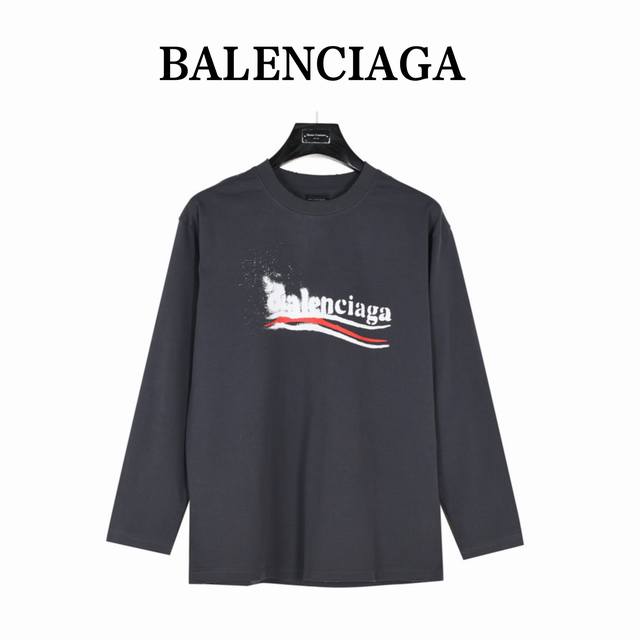 Balenciaga 巴黎世家 24Fw 模糊可乐印花水洗破洞长袖T恤 购入原版对版操作今年新发售的可乐区别往年。领口，袖口，下摆均采用破洞工艺处理 300克精
