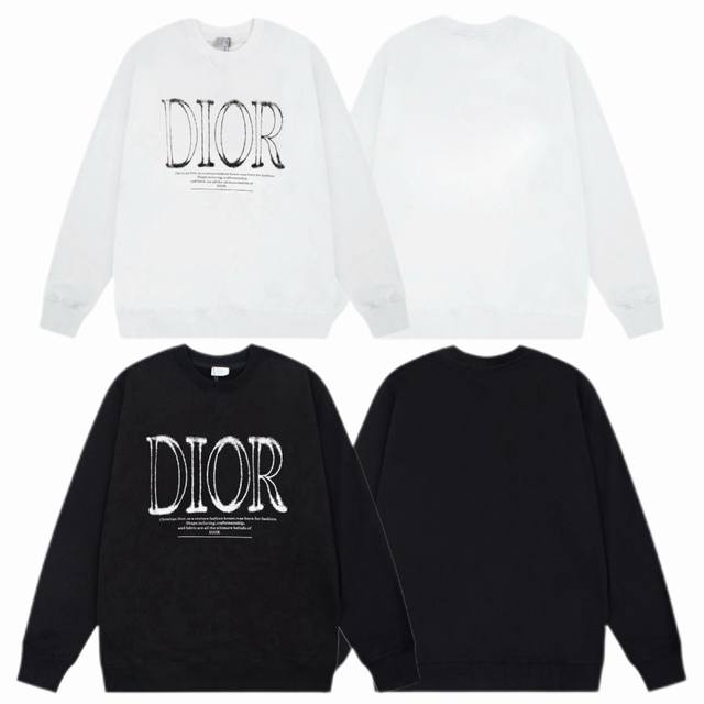 Dior 迪奥 2025Ss秋冬圆领卫衣经典标语印花 -面料：420G双股大毛圈卫衣，配套460G纯棉罗纹 原版面料 官方同款 男女同款 - 颜色：黑色 白色