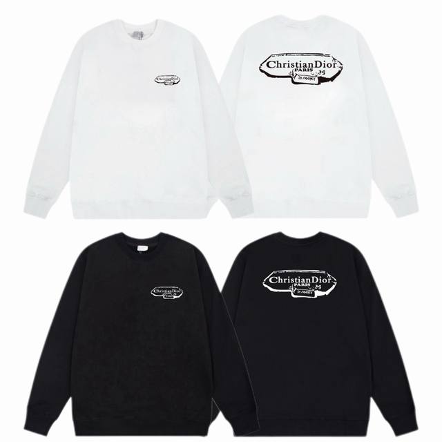 Dior 迪奥 2025Ss秋冬圆领卫衣经典标语印花 -面料：420G双股大毛圈卫衣，配套460G纯棉罗纹 原版面料 官方同款 男女同款 - 颜色：黑色 白色