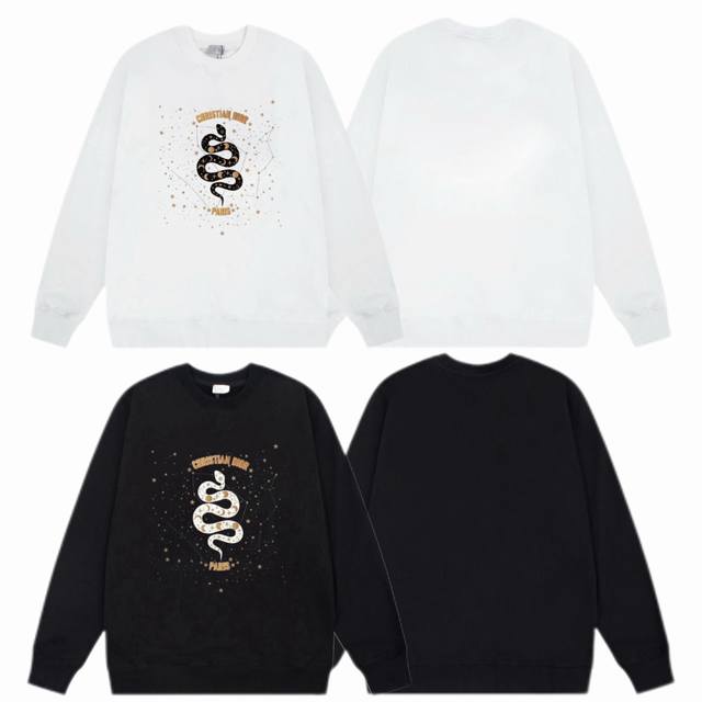 Dior 迪奥 2025Ss秋冬圆领卫衣经典标语印花 -面料：420G双股大毛圈卫衣，配套460G纯棉罗纹 原版面料 官方同款 男女同款 - 颜色：黑色 白色