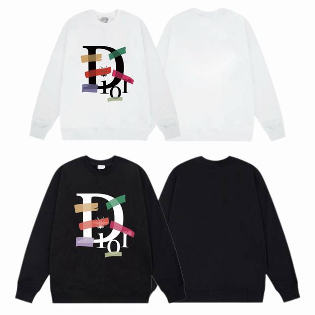 Dior 迪奥 2025Ss秋冬圆领卫衣经典标语印花 -面料：420G双股大毛圈卫衣，配套460G纯棉罗纹 原版面料 官方同款 男女同款 - 颜色：黑色 白色