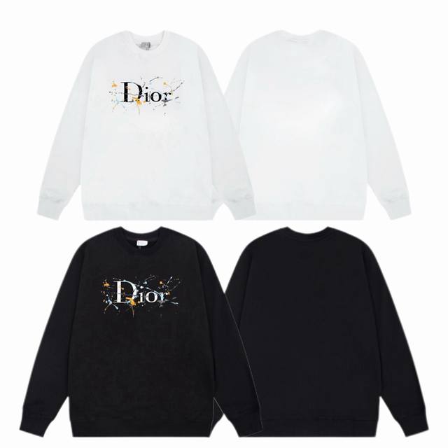 Dior 迪奥 2025Ss秋冬圆领卫衣经典标语印花 -面料：420G双股大毛圈卫衣，配套460G纯棉罗纹 原版面料 官方同款 男女同款 - 颜色：黑色 白色