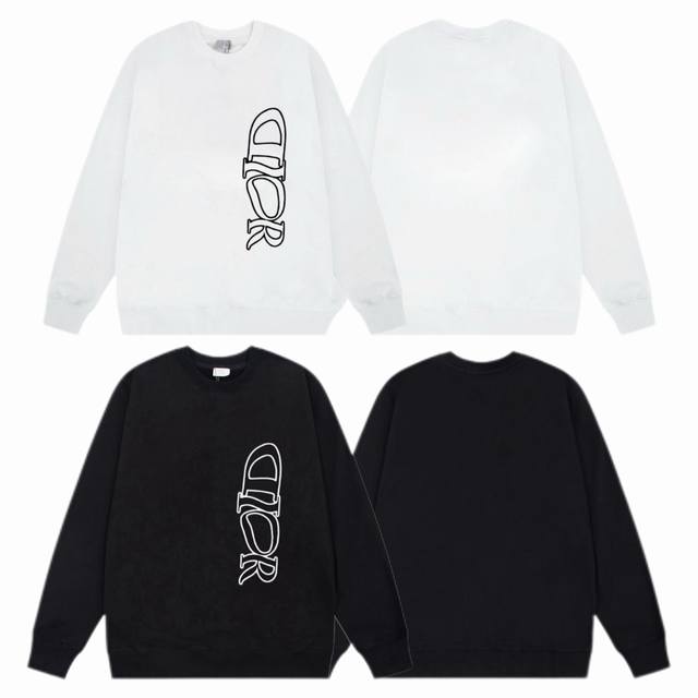 Dior 迪奥 2025Ss秋冬圆领卫衣经典标语印花 -面料：420G双股大毛圈卫衣，配套460G纯棉罗纹 原版面料 官方同款 男女同款 - 颜色：黑色 白色