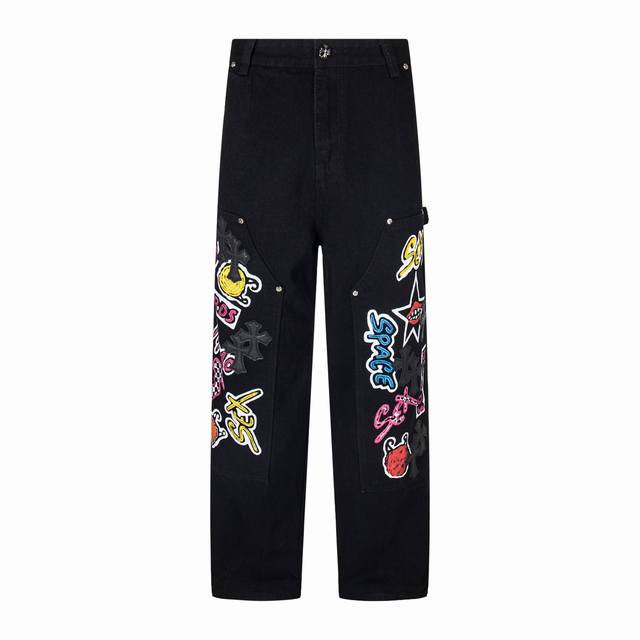 高版本Chrome Hearts 克罗心 Sexrecords系列涂鸦伐木裤牛仔裤，男女同款。真实还原Vintage极致质感 意产特种牛皮印花再切割 订制羊皮三