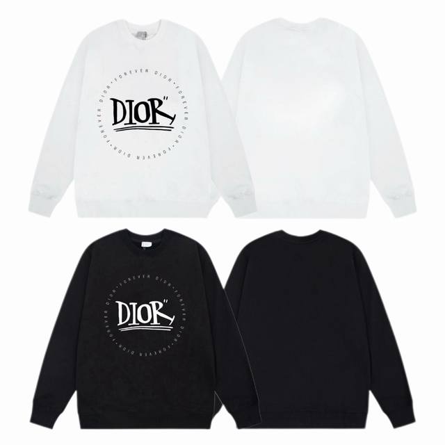 Dior 迪奥 2025Ss秋冬圆领卫衣经典标语前幅印花 -面料：420G双股大毛圈卫衣，配套460G纯棉罗纹 原版面料 官方同款 男女同款 - 颜色：黑色 白