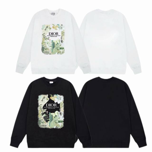 Dior 迪奥 2025Ss秋冬圆领卫衣经典标语前幅印花 -面料：420G双股大毛圈卫衣，配套460G纯棉罗纹 原版面料 官方同款 男女同款 - 颜色：黑色 白
