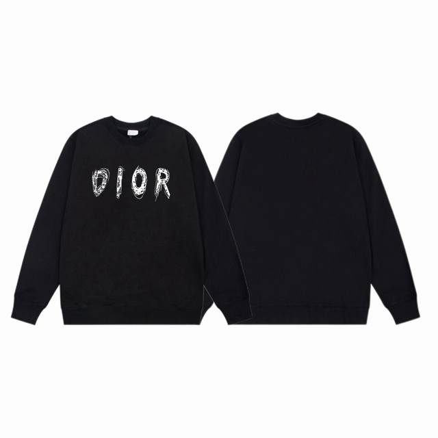 Dior 迪奥 2025Ss秋冬圆领卫衣经典标语前幅印花 -面料：420G双股大毛圈卫衣，配套460G纯棉罗纹 原版面料 官方同款 男女同款 - 颜色：黑色 白