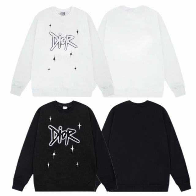 Dior 迪奥 2025Ss秋冬圆领卫衣经典标语前幅印花 -面料：420G双股大毛圈卫衣，配套460G纯棉罗纹 原版面料 官方同款 男女同款 - 颜色：黑色 白