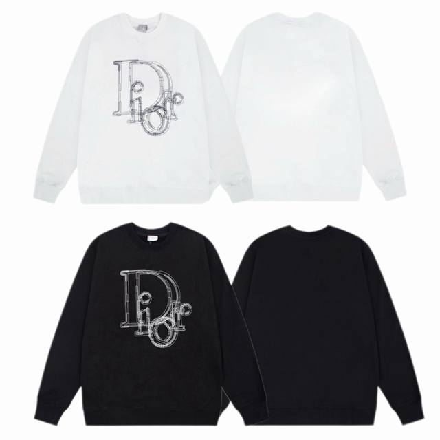 Dior 迪奥 2025Ss秋冬圆领卫衣经典标语前幅印花 -面料：420G双股大毛圈卫衣，配套460G纯棉罗纹 原版面料 官方同款 男女同款 - 颜色：黑色 白