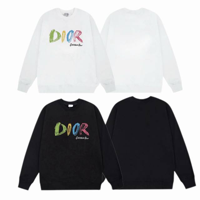 Dior 迪奥 2025Ss秋冬圆领卫衣经典标语前幅印花 -面料：420G双股大毛圈卫衣，配套460G纯棉罗纹 原版面料 官方同款 男女同款 - 颜色：黑色 白