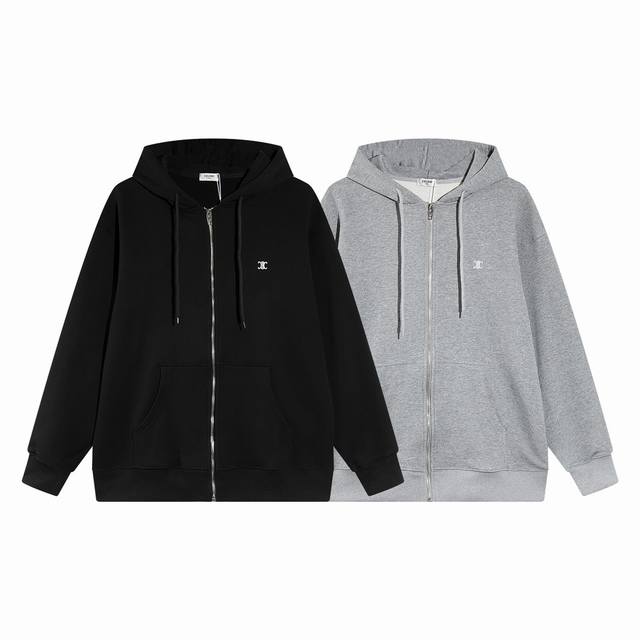 210款，高端定制，最高品质版本Celine*家Logo刺绣连帽开衫，采用独家定制480G原版1:1双股双纱纯棉面料，定织定染同缸无色差罗纹，定制1:1辅料，三
