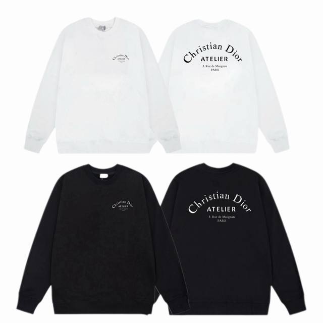 Dior 迪奥 2025Ss秋冬圆领卫衣前后幅经典印花 -面料：420G双股大毛圈卫衣，配套460G纯棉罗纹 原版面料 官方同款 男女同款 - 颜色：黑色 白色