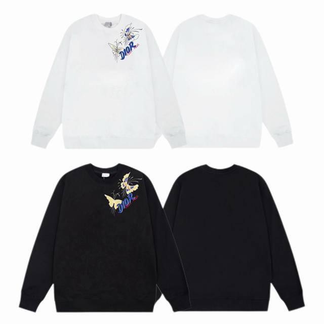 Dior 迪奥 2025Ss秋冬圆领卫衣前面幅经典印花 -面料：420G双股大毛圈卫衣，配套460G纯棉罗纹 原版面料 官方同款 男女同款 - 颜色：黑色 白色