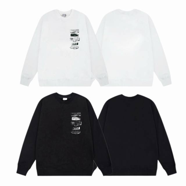 Dior 迪奥 2025Ss秋冬圆领卫衣前面幅经典印花 -面料：420G双股大毛圈卫衣，配套460G纯棉罗纹 原版面料 官方同款 男女同款 - 颜色：黑色 白色