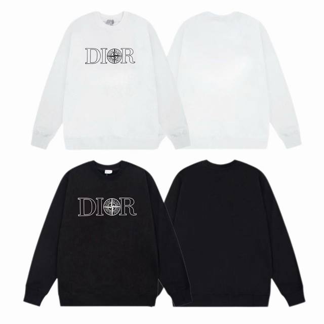 Dior 迪奥 2025Ss秋冬圆领卫衣石头岛联名印花 -面料：420G双股大毛圈卫衣，配套460G纯棉罗纹 原版面料 官方同款 男女同款 - 颜色：黑色 白色