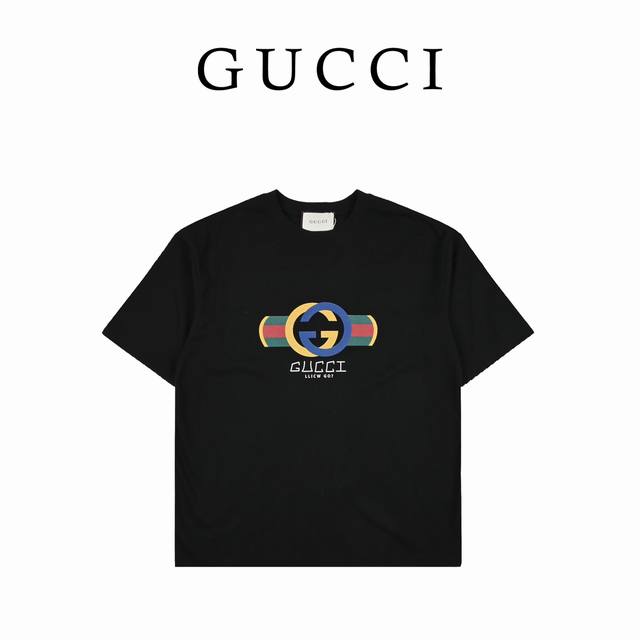 Gucci古驰24Ss彩虹互扣数码直喷印花字母短袖 高版本高版本 全网独家首发 百搭款细节处理完美 260克大牌纯棉双纱面料 数码直喷印花工艺 十分精致 原版面