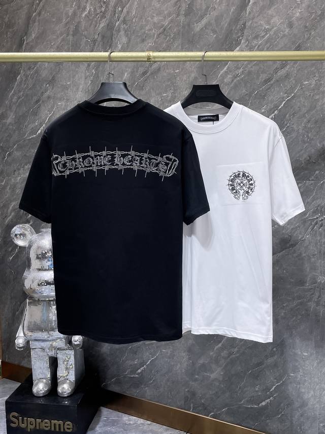 8976# 夏季上新 Chrome Hearts 25Ss 高克重环保优质顶级面料 280G 重工马蹄滚轴磨破刺绣短袖 专柜同步 复刻版本1比1 推荐颜色：黑色