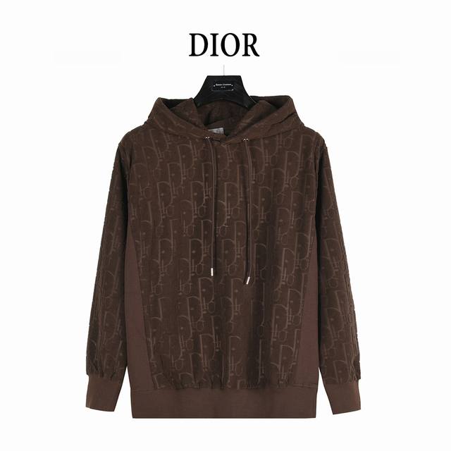 Dior 迪奥 经典满印暗纹毛巾绣连帽卫衣 连帽长袖帽衫定制棉质毛巾布面料内里舒适细腻抓绒满身 经典Oblique提花下摆贴边斜插口袋侧面针织罗纹袖口底边宽松版