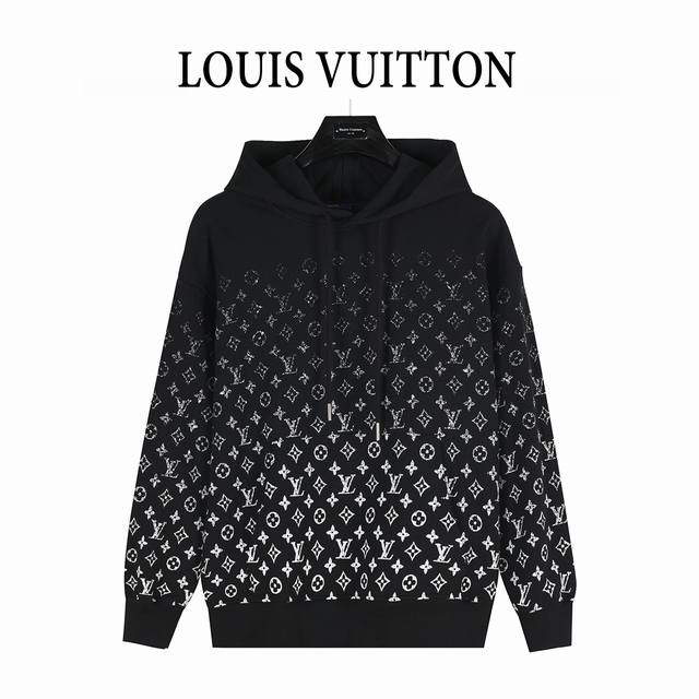 Louis Vuitton 路易威登 老花渐变半身印花Logo连帽卫衣 420克重纯棉面料毛圈底定制32支2*2螺纹 成衣两遍水洗处理 面料舒适亲肤无异感 定制