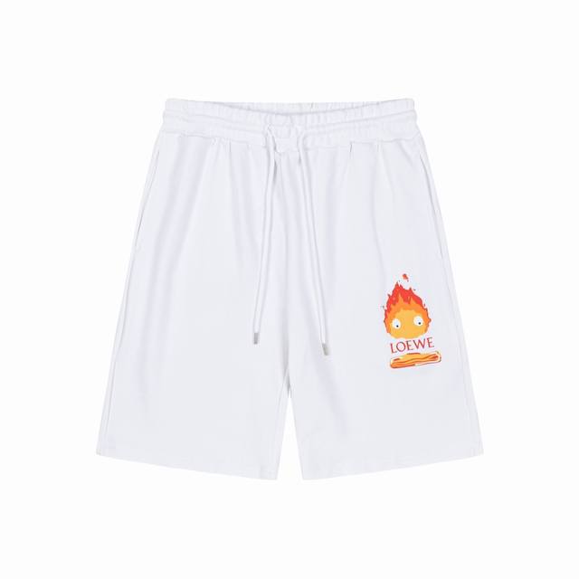 Lv 夏季新款 定制毛圈面料 数码喷印火焰字母Logo 男女同款 休闲短裤 颜色：黑 白 尺码：Xs-L