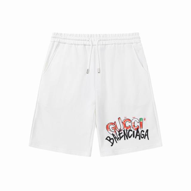 Guxbalen 夏季新款 限定联名系列 定制辅料 数码喷印联名字母Logo 后口袋 男女同款 休闲短裤 颜色：黑 白 尺码：Xs-L